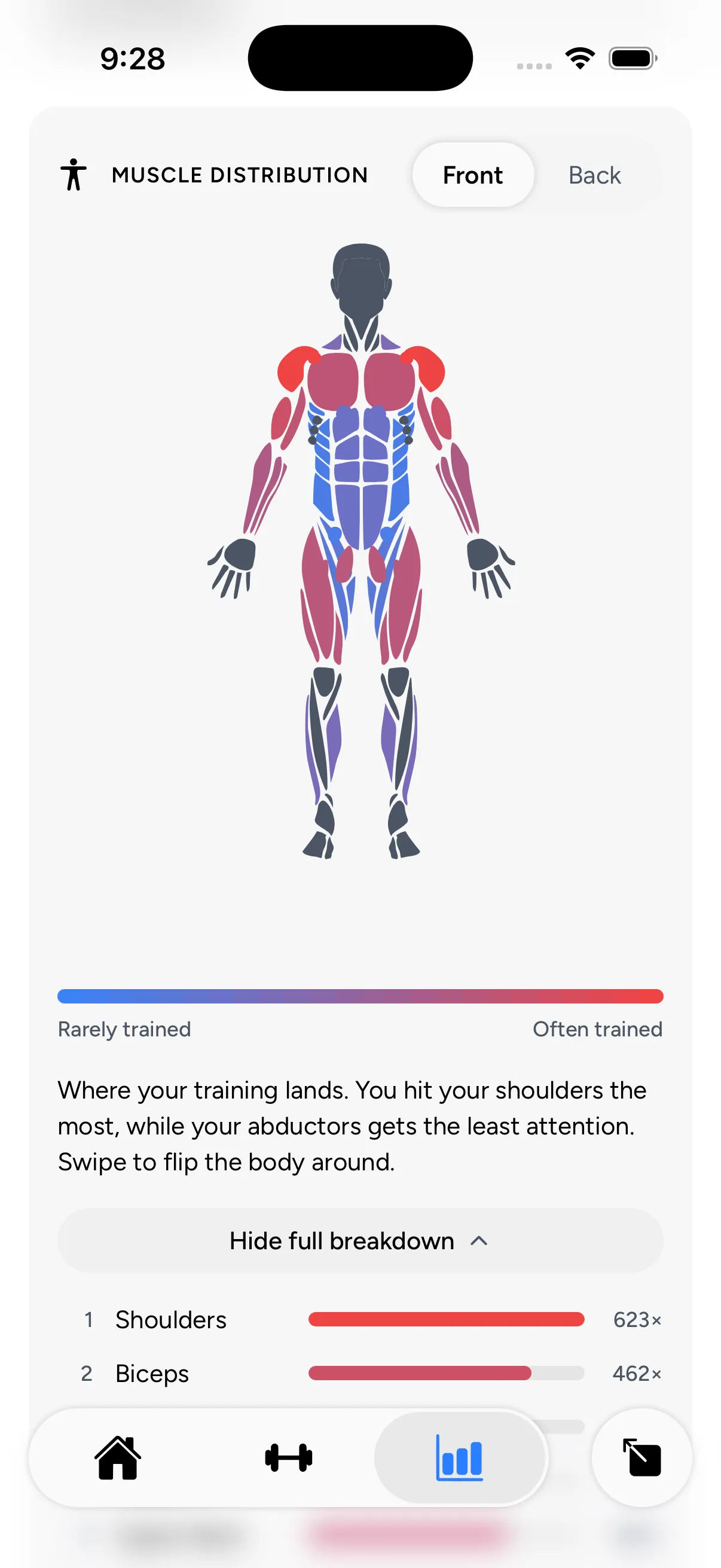 Full-body muscle distribution heatmap
